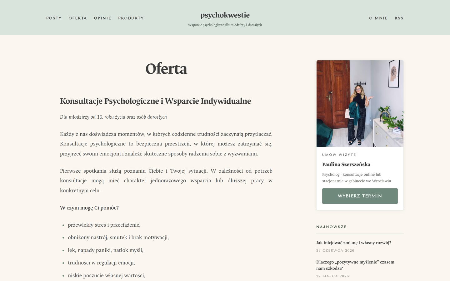 psychokwestie.pl — widok na komputerze 2